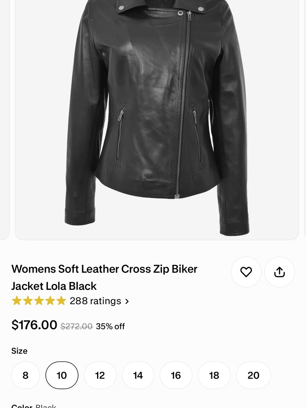 Womens Soft Leather Cross Zip Biker Jacket - Black